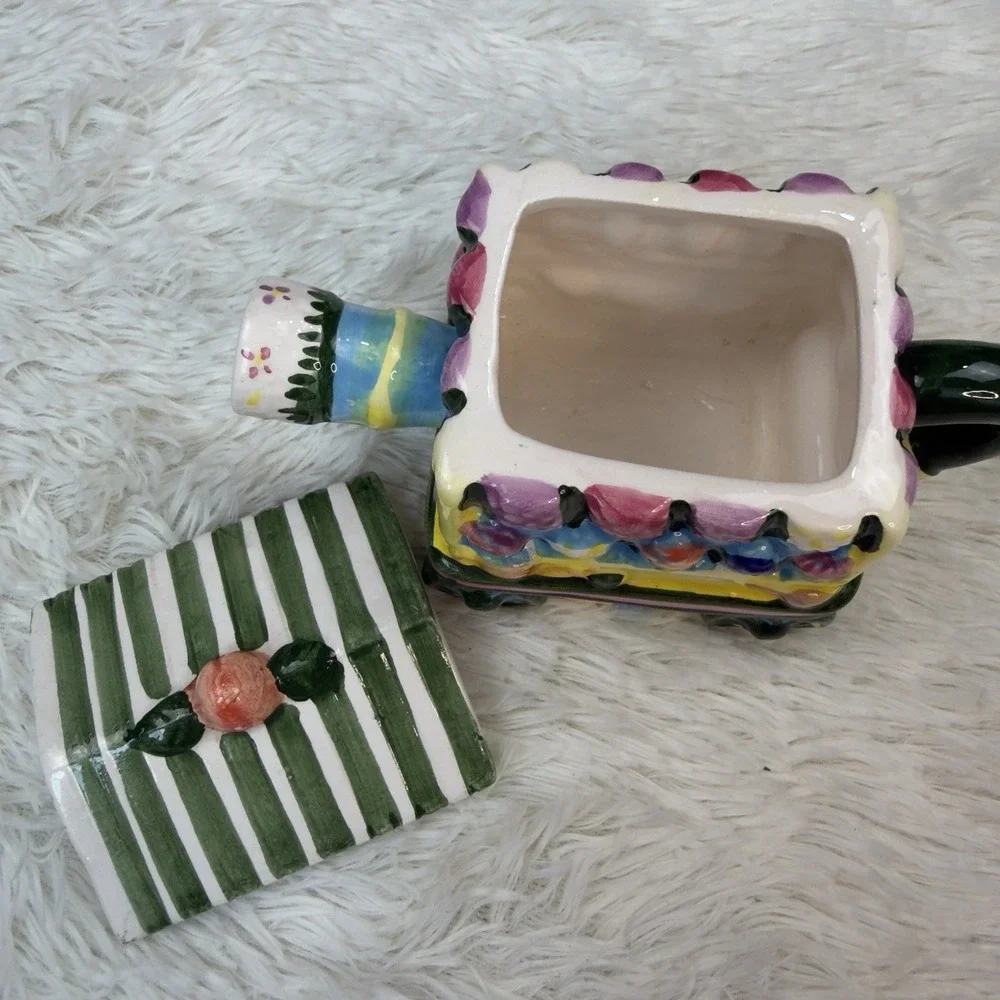 Hand Painted Ceramic Fruit Stan Teapot with Lid Whimsical Kitchen Decor